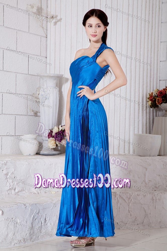 One Shoulder Side Zipper Pleated Royal Blue Quince Dama Dress