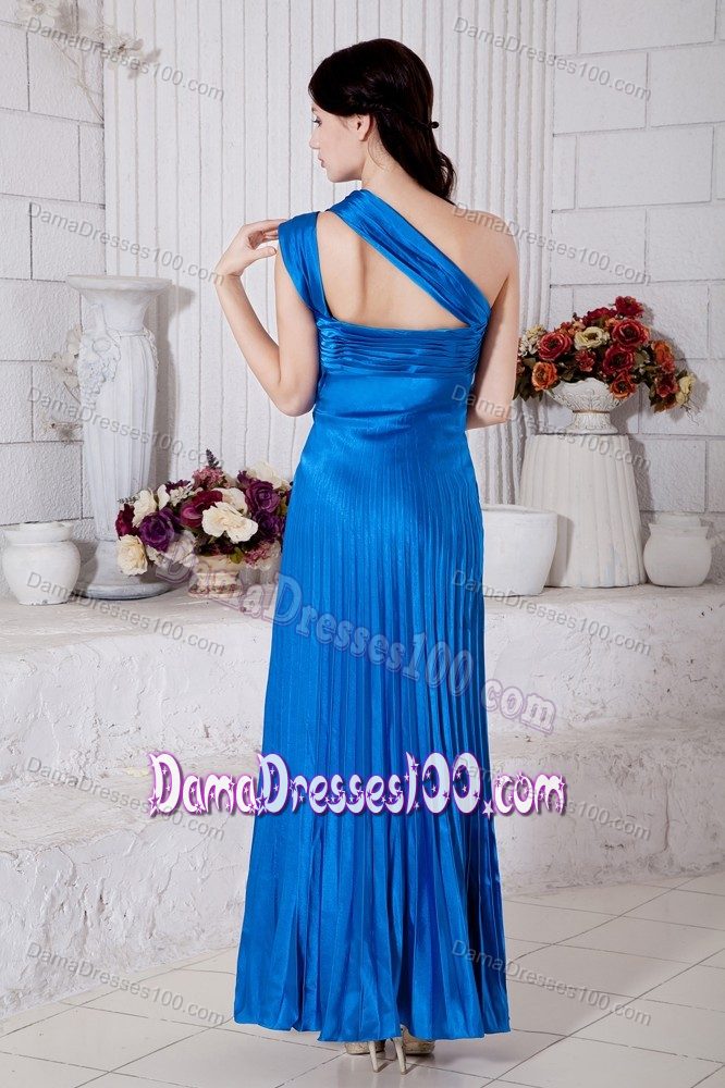 One Shoulder Side Zipper Pleated Royal Blue Quince Dama Dress
