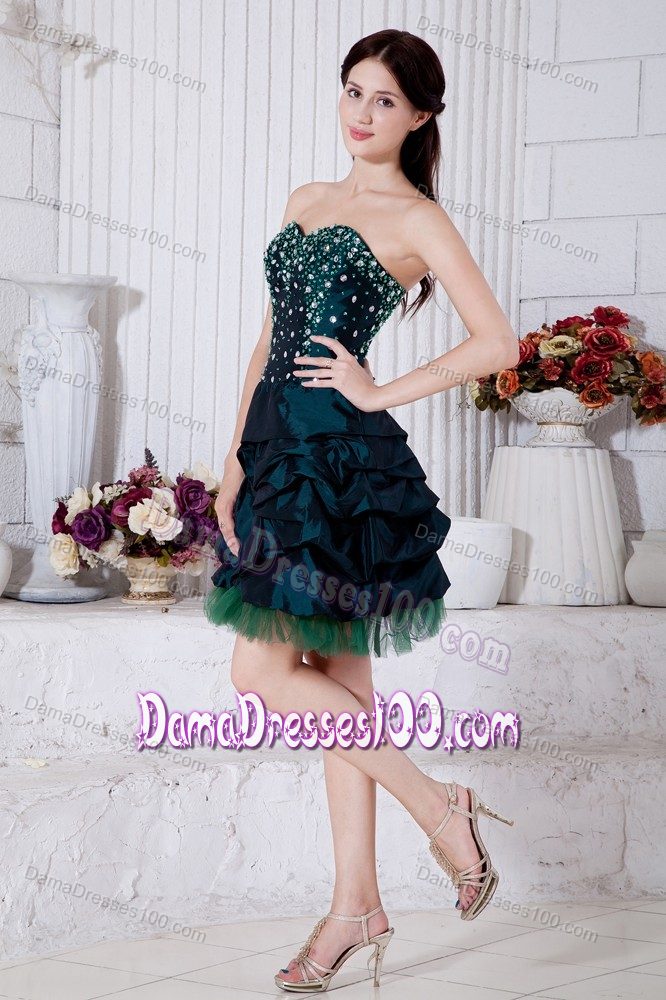 Green Mini Cocktail Dresses for Dama with Beads and Pick-ups