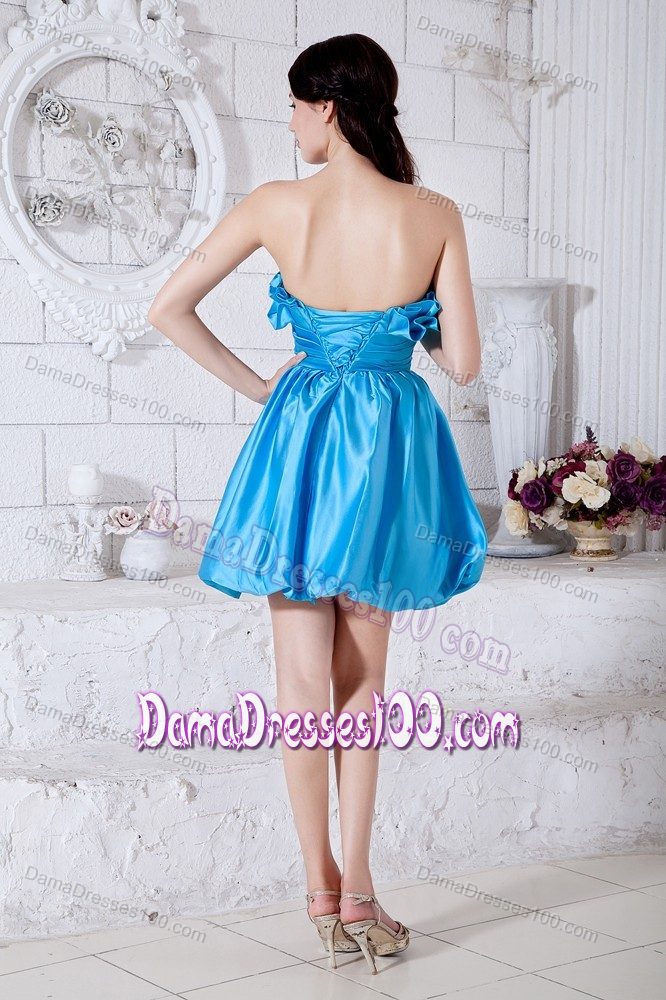 New Aqua Blue Mini Dresses for Damas with Beaded Ruffled Bust