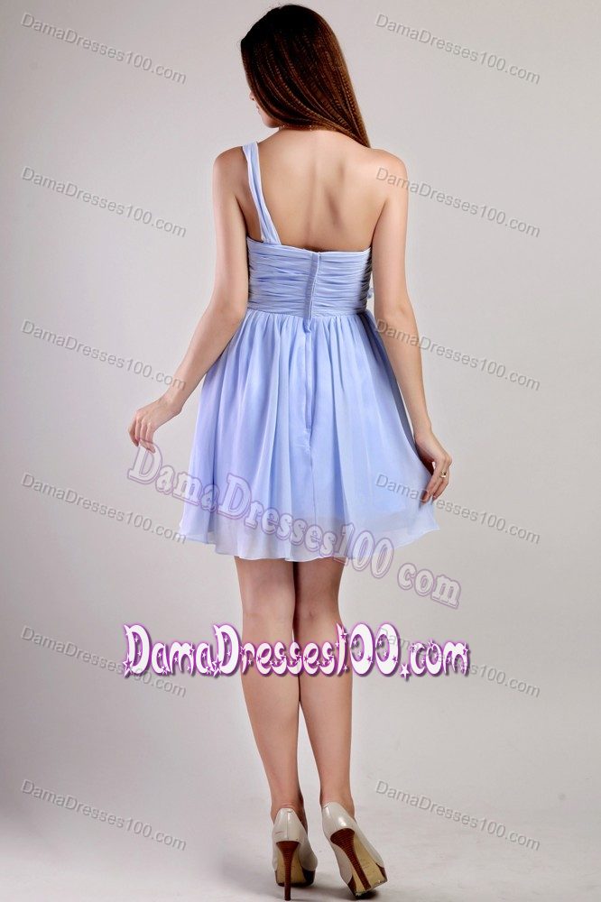 Lilac Mini Dama Dress for Quinceanera with Ruche One Shoulder