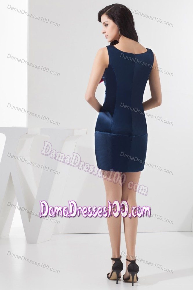 Sheath Scoop Neck Navy Blue Mini Dresses for Damas with Bow