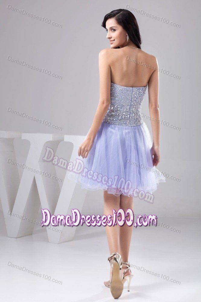 Pretty Lilac Short Prom Dress for Dama with Rhinestones Beads