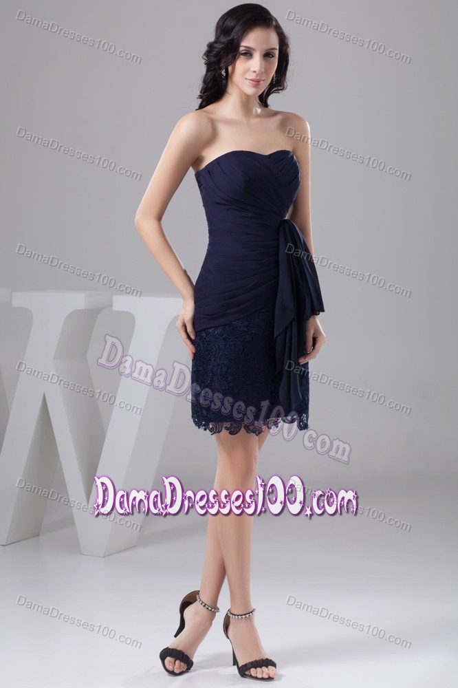Chiffon Lace Navy Blue Short Quince Dama Dresses Designers