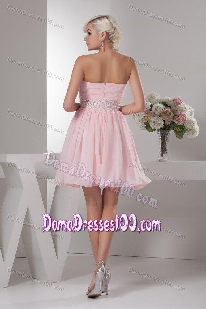 Baby Pink Short Quinceanera Damas Dress with Beads on Waist