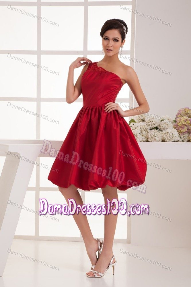 One Shoulder Knee-length Dama Quinceanera Dress in Wine Red