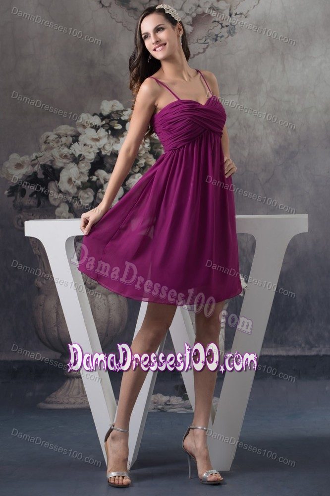 2013 Spaghetti Straps Purple Short Dama Dress for Quinceanera
