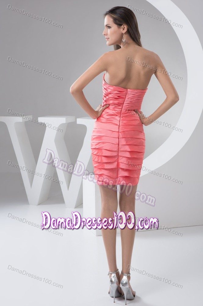 Sheath Ruched Watermelon Short Dresses for Damas with Flower