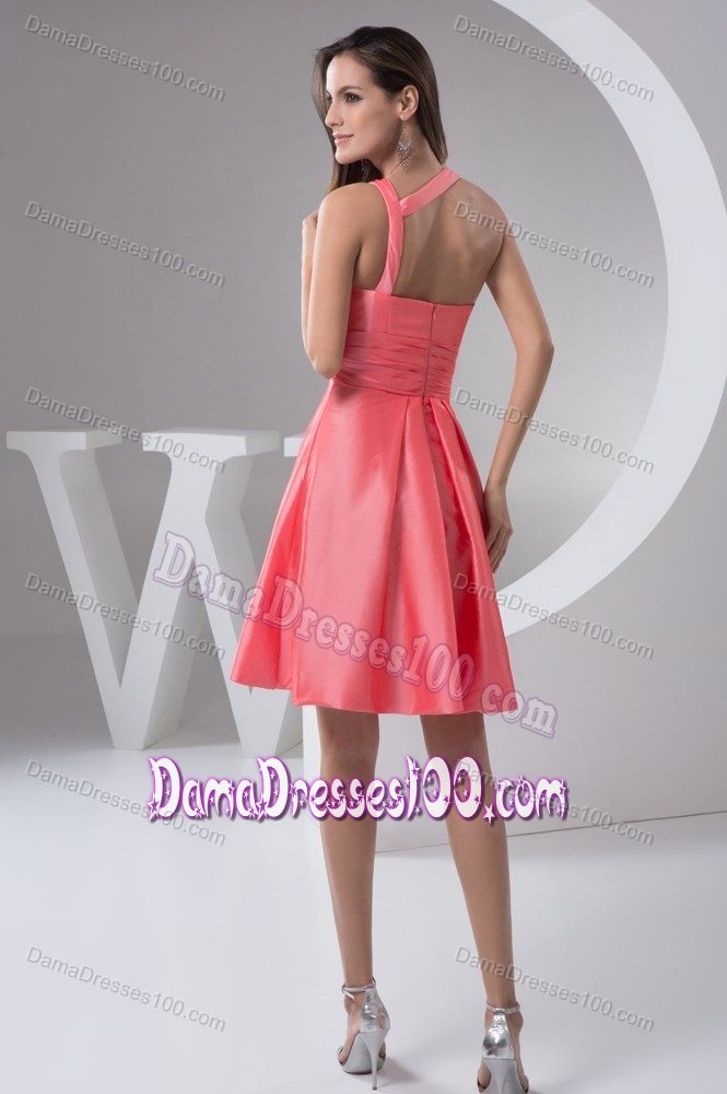 Asymmetrical Neck Watermelon Short Dama Dress for Wholesale