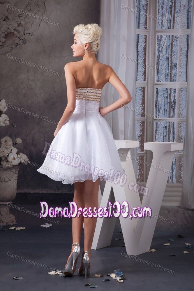 Puffy Beaded White Short Dama Quinceanera Dresses Patterns