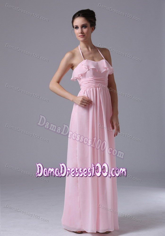 Halter Top Chiffon Floor-length Pink Dama Dresses for Summer