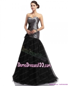 2015 Appliques Ruching Brush Train Dama Dresses in Sliver and Black