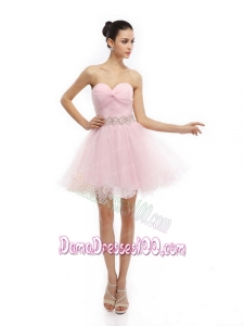 2015 Baby Pink Sweetheart Ruching Short Dama Dresses for 2015
