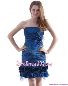 2015 Elegant Ruching Strapless Dama Dresses with Hand Made Flowers