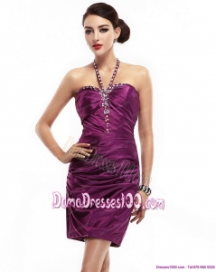 2015 Halter Top Short Dama Dresses with Ruching and Beading