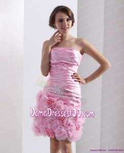 2015 Lovely Strapless Ruching Mini Length Dama Dress in Baby Pink