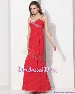 2015 Red Spaghetti Straps Dama Dresses with Ruching and Beading