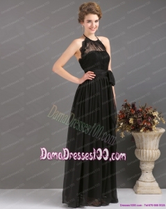Gorgeous 2015 Halter Top Sash Dama Dresses in Black