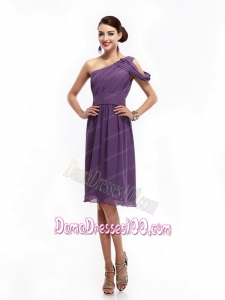 2015 One Shoulder Dark Purple Fabulous Dama Dresses with Ruching