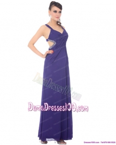 2015 Unique Criss Cross Long Dama Dresses with Ruching and Beading
