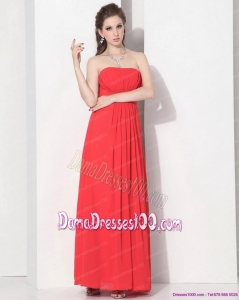 2015 Wonderful Strapless Empire Coral Red Dama Dresses with Ruching