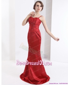 Exclusive Brush Train 2015 Wine Red Long Dama Dress with Beading and Ruching