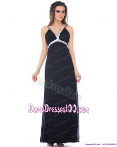 Exquisite Floor Length Beading Black Dama Dresses for 2015