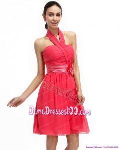 Halter Top Fabulous Dama Dresses with Ruching and Hand Made Flowers