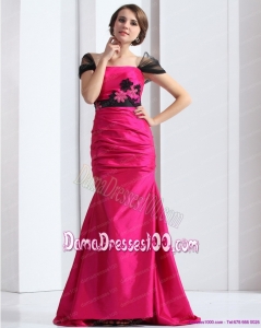 Luxurious 2015 Long Dama Dress with Brush Train and Hand Made Flowers