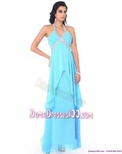 Perfect Halter Top Long Fabulous Dama Dresses with Beading and Ruffles