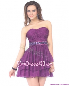 2015 Beautiful Sweetheart Mini Length Fabulous Dama Dresses with Sequins and Ruching