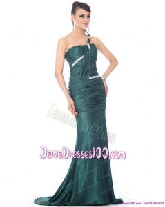2015 New Style One Shoulde Long Dama Dress with Ruching and Brush Train