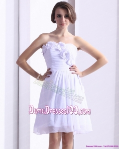White Strapless Plus Size Dama Dresses with Ruching and Hand Made Flower