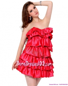 2015 Red Mini Length Plus Size Dama Dresses with Ruffled Layers