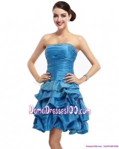 Baby Blue Strapless Plus Size Dama Dresses with Pick Ups and Beading