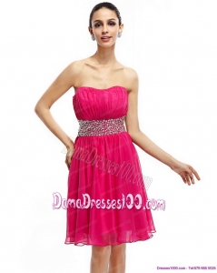 Coral Red Strapless Short Dama Dresses with Ruching and Rhinestones