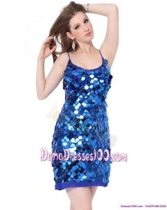Perfect Sequins Spaghetti Straps 2015 Dama Dresses in Blue