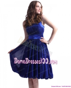 Navy Blue Halter Top Dama Dresses with Sash and Ruffles