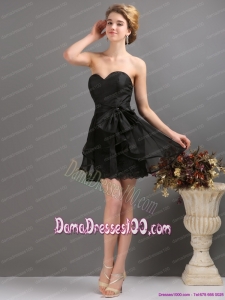 2015 Gorgeous Sashe Mini Length Dama Dresses in Black