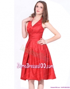Modern 2015 V Neck Knee Length Dama Dresses with Ruching
