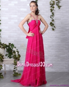 Modern Hot Pink Halter Top Dama Dresses with Brush Train