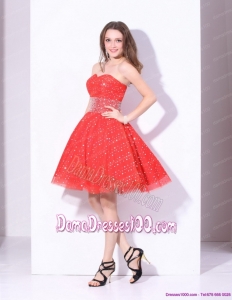 Remarkable 2015 Sweetheart Beading Mini Length Dama Dressess in Red