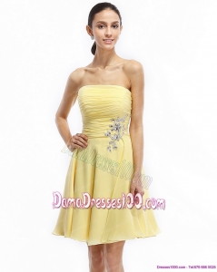 Strapless Mini Length Dama Dresses with Ruching and Rhinestones