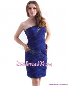 2015 One Shoulder Mini Length Dama Dresses with Beading and Ruching