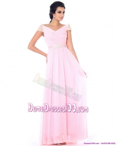 2015 Perfect Off the Shoulder Beading Dama Dresses in Baby Pink