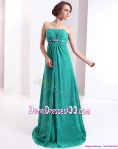 Affordable 2015 Strapless Brush Train Dama Dresses with Beading and Ruching