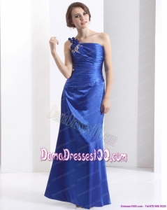 New Style One Shoulder 2015 Dama Dresses with Ruching and Beading
