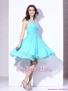 Perfect Beading and Ruching 2015 Dama Dresses in Aqua Blue
