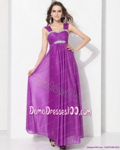 Romantic Empire Floor Length Dama Dresses with Ruching and Beading