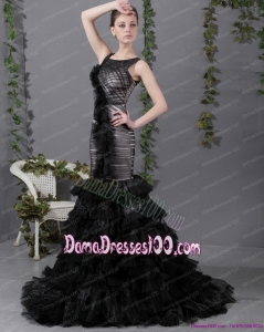 2015 Elegant Mermaid Dama Dress with Ruffled Layers and Brush Train